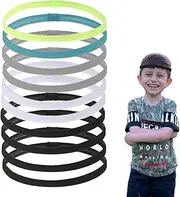 [ZhongShuang] 10PCS Boys Headband For Kids,Kids Headbands,Elastic Boys Hair Band,Sports Headband Kids,Non Slip Sports Headband Set,Silicone Grip Sport Hair Band For Yoga Football Running For Women Men(Multicolour)