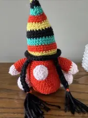 Halloween Orange And Black 9” Knitted Stuffed Plush Gnome