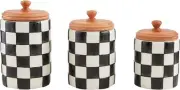 Mud Pie Checkered Canister Set, small 6 3/4" x 4 1/2" x dia