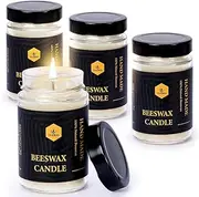 4 PCS Beeswax Jar Candles Emergency Candles Natural Beeswax Candles Unscented 1 Day Candle, Organic, Smokeless - Off White