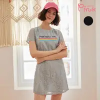在飛比找momo購物網優惠-【PINK NEW GIRL】LOGO印花蕾絲短袖洋裝/長上