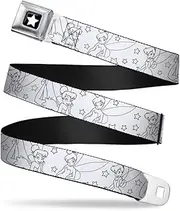 Buckle-Down Seatbelt Belt - Tinker Bell Poses/Stars Outline White/Black - 1.0" Wide - 20-36 Inches in Length