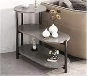Faux Marble End Table, 3-Tier Narrow Side Table Sofa Bedside Table Modern Side Table Nightstands End Table with Storage for Living Room, Bedroom, Office(Gray 1,Large)