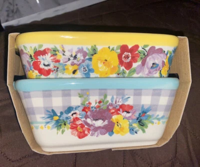The Pioneer Woman 2 Ceramic Mini Loaf Pan Sweet Romance Blossoms 5.1" W x 3.1" D