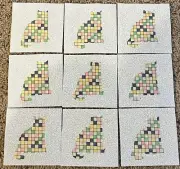 Set of 9 Little Kitten Applique Quilt Blocks~Checkered Cats