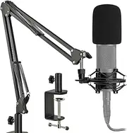 Audio Technica Mic Stand Suspension Scissor Boom Arm with Shock Mount, Pop Filter, Upgraded Heavy Duty Clamp for AT2020 AT2020USB+ AT2035 Condenser Studio Microphone