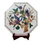 18" White Marble Inlay Side Table Top Beautiful Bird Gems Stone Inlaid Art Decor