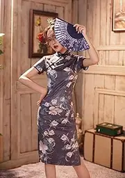 REDBMX Traditional Chinese Women Cheongsam Retro Qipao Chinoiserie Style Slim Red Long Oriental Fairy Wedding Dress
