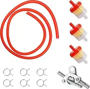Red Gas Fuel Line Hose Clamps Kits, Fuel Oil Filter with Inline Petcock Shut Off Valve for 50cc 70cc 90cc 110cc 125cc 150cc Apollo Taotao Baja ATV Go Karts Motorcycle Dirt Pit Bike
