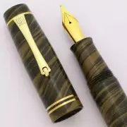 Lotus Author Fountain Pen - Green Tan Brown Spiral Ebonite, Piston, JoWo 6 Nibs