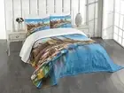 Lunarable Wanderlust Bedspread, Scenic Summer of The Old Town Architecture wi...