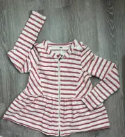 Free People Striped Peplum Jacket Full Zip Knit Cardigan Red Ivory Size S NWT
