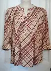 NWT AVA & GRACE TAN & BROWN PLAID 3/4 SLEEVE TUNIC PINTUCK & PLEATED PLUS SIZES