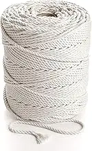Macrame Rope 4 mm 200 m - Natural Cotton Cord - 3PLY Strong Cotton String - Knitting, Crochet, Macramé - Handbag, Hanging Basket, Dream Catcher - Ivory Off - White