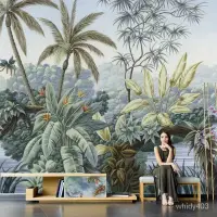 在飛比找蝦皮商城精選優惠-輕奢田園風壁畵東南亞植物電視背景壁佈熱帶雨林餐廳高端客廳墻佈