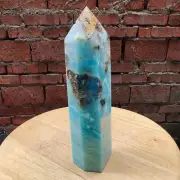 920g Natural Amazon Sky Blue Jade crystal Obelisk Quartz tower point Healing