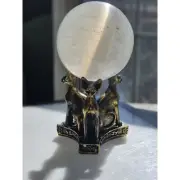 Big Selenite Sphere with Beautiful Cat Stand !! Very Large Selenite Crystal Ball