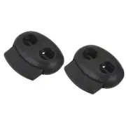 10pcs Plastic Cord Locks (0.67" x 0.2") Double Hole Spring Toggle Stoppers Black