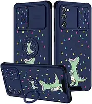 Goocrux [2in1 for Samsung Galaxy S20 FE 5G Case for Women Girls Cute Cartoon Phone Cover with Slide Camera Cover+Ring Holder Green Rainbow Design Boys Cases for S20FE 6.5''