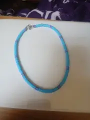 Blue Polymer Clay Bead Necklace Homemade Choker