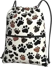 EdWal Dog Paw Prints Print Drawstring Backpack Gym Bags Sports Bags With Zipper Pocket For Travel Beach, Black, One Size