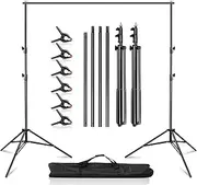 MSKIRA 2.5x3M Photo Backdrop Stand Adjustable Portable Background Stand Backdrop Support System Kit for Wedding Parties Decoration with 6 Clamps and Carrying Case