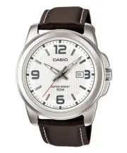 Casio MTP1314L-7AV Men's Large Analog Watch White Dial Leather Band Date New