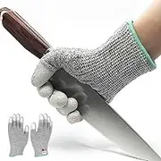 Rufcril Cut Resistant Work Gloves for Women and Men, with Reinforced Non-slip Finger, Comfortable, Ambidextrous Safety Cutting Gloves with PU Coated Finger for Slip-resistant and Wear-resistant, Level 5 Protection - 1 Pair Grey