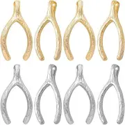 [Beebeecraft] 1 Box 20Pcs 2 Colors Wish Bone Lucky Charms 18K Gold & Platinum Plated Silver Golden with Jump Ring for DIY Jewelry Necklace Bracelet Earring Making Findings, 18K Gold Plated Brass, No Gemstone