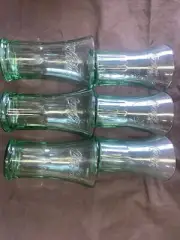 Set of 6 Green Coca-Cola Glass fluted Libbey Heavy Vintage Coke Cup 6"