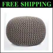 Hand-Knitted Cotton Pouf Ottoman - Versatile Footstool for Living Room & Bedroom