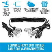 Elinz Heavy Duty Trailer Cable Coil and 4PIN Connectors with 2 AV Inputs