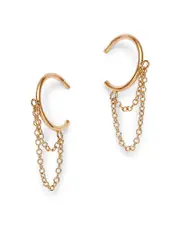 Zoe Chicco 14K Yellow Gold Double Chain Thin Huggie Hoop Earrings