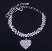 Luxurious Heart Shaped Cuban Link Foot Chain Anklet Bracelet Rhinestone