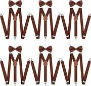 [Didaey] 12 Pieces Men Suspender and Bow Tie Set Bulk Brown Suspenders for Men Elastic Y Back and Bowtie Set for Groom Groomsmen Weddings Formal Casual Events, Brown