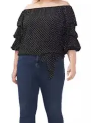 VINCE CAMUTO Plus Size Bubble Blouse Black And White Polkadot Women’s Sz.3X