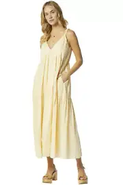 Joie Womens Bondi Tiered Cotton Jacquard Midi Dress XXS Chamomile - NWT $328