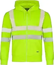 Men's Hi Vis Viz Plain & Two Tone Safety Security Zipped Hooded Hoody Jumper, High Visibility Work Fleece Safety Sweat Shirt Warm Security Jacket Zip Hoodie
