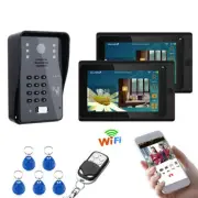7inch RFID Wireless Wifi Password Video Door Phone Doorbell Intercom 2 Monitors