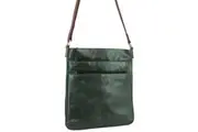 Milleni Ladies Nappa Leather Zip Closure Cross Body Bag Travel - Emerald/Chestnut