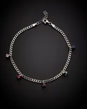 18K Italian Gold Over Silver Multicolor Stone Anklet