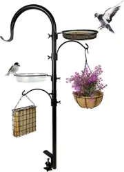 Upgraded Bird Feeding Station Kit,Deck Railing Bird Feeder Pole with 3 Hooks,Bir