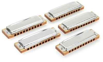 Hohner Blues Harp 5-piece Harmonica Set with Case (5-pack) Bundle