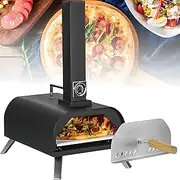 Outdoor Pizza Oven, Wood Fired Pizza Oven with Thermometer and Insulated Handle, for Up to 11” Pizzas, Multifunctional Portable Pizza Oven for Party, Camping, Fishing, BBQ, Cooking