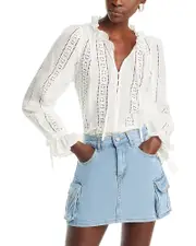 Aqua Cotton Lace Inset Blouse - Exclusive