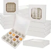 LDXDRU 40 Pack 16 Compartments Empty Sweet Boxes, 15 x 15 x 3.5cm Chocolate Packaging Boxes with Window & Divider, White Truffle Box for Candy Chocolate Truffle Cookies