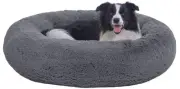 Donut Dog Bed 36" Calming Anti-Anxiety Large Plush Round Pet Bed - Dark Grey