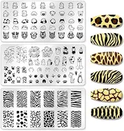 beinkmake 3Pcs Cute Animals Nail Stamping Plate Leopard Print Nail Stamping Templates Art Stamp Plates DIY Reusable Stainless Steel Tools for Manicure Printing