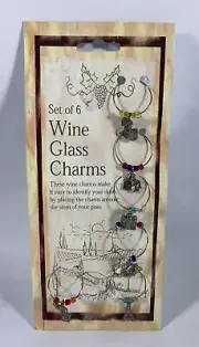 Set of 6 Countries Symbols Wine Glass Charms Pendant Markers