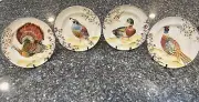 Pottery Barn Botanical Harvest Bird Stoneware Salad Plates Set/4 Thanksgiving